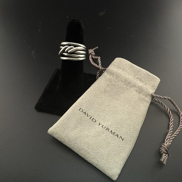 David Yurman Ring Sterling Silver Continuance Wide Ring Bold Woven Twist Cable 7 - Picture 1 of 11